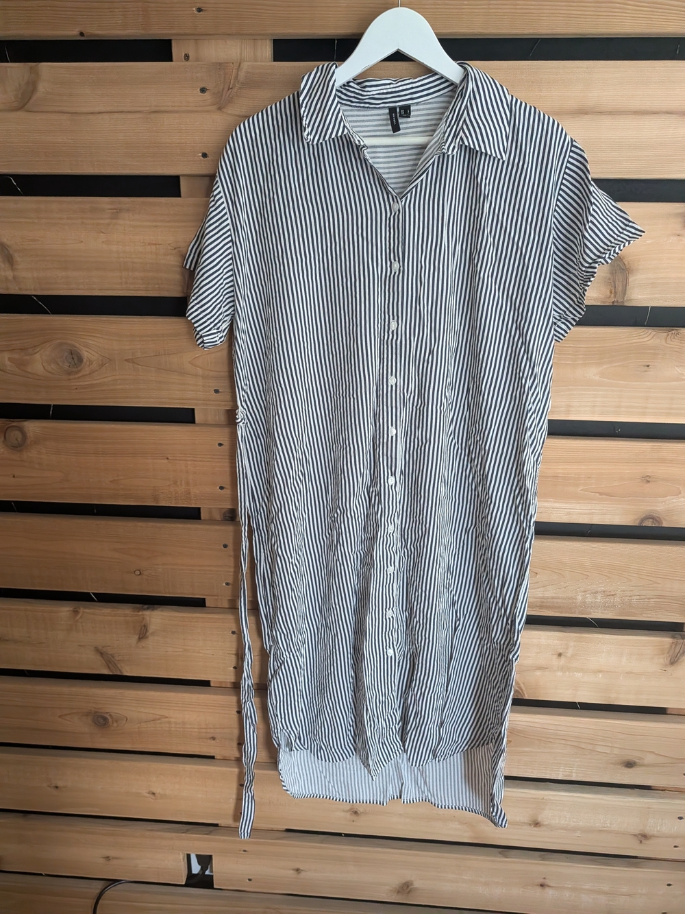 Vero Moda Black and White Striped Midi Shirt Dress